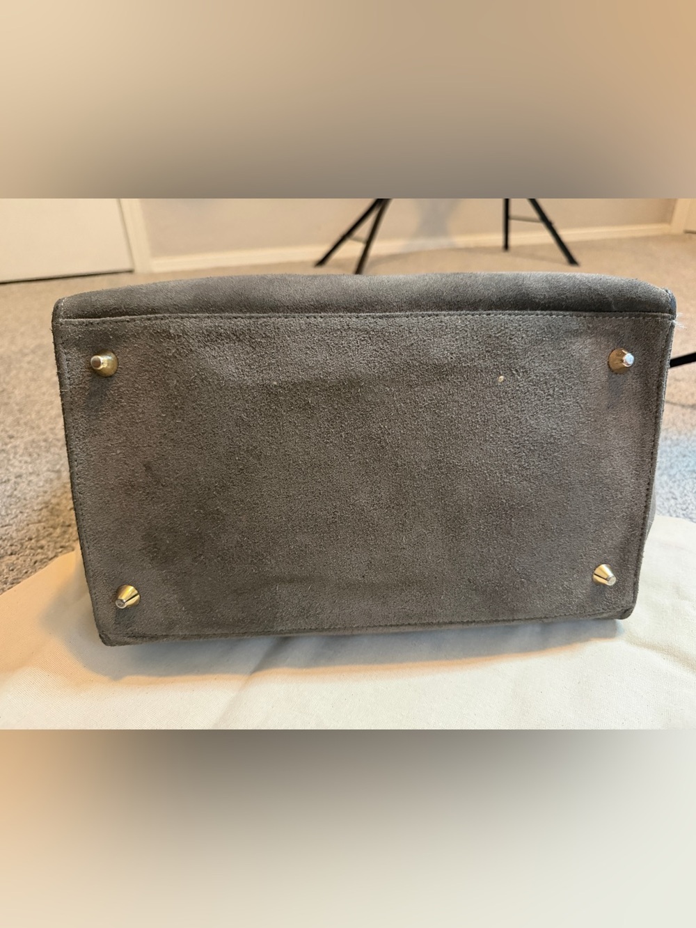Clare V. Structured Gray Suede Top-Handle Satchel - Picture 7 of 16